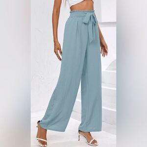 Chiclily Wide Leg Lounge Pants Lightweight High Waisted Adjustable Tie Knot. Sm